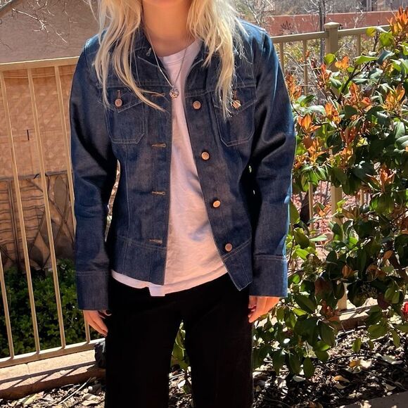 Vintage 90s Y2K Guess USA Rigid Denim Jean Trucker Jacket Cottagecore West M - Picture 4 of 12